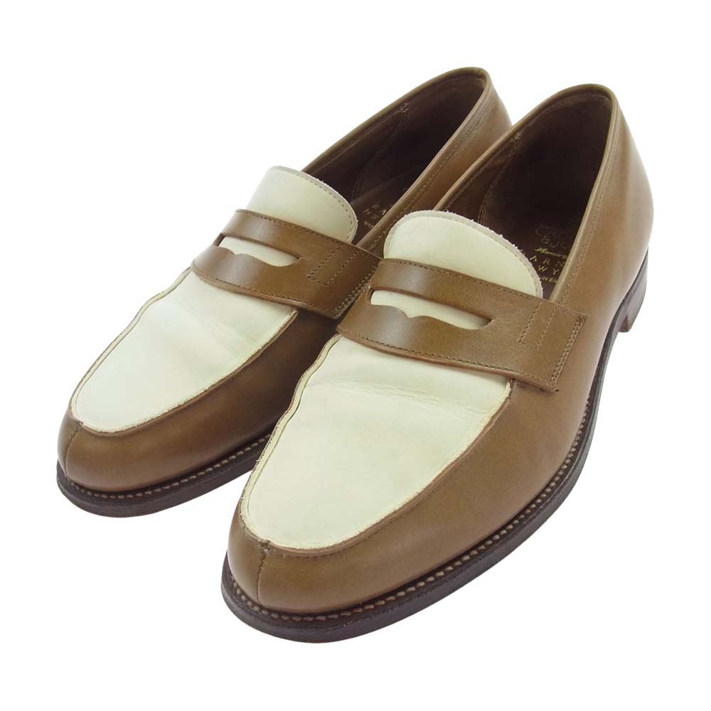 CROCKETT&JONES クロケットアンドジョーンズ BARNEYS NEWYORK バーニーズニューヨーク別注 バイカラー レザー コインローファー ライトブラウン系 オフホワイト系【中古】