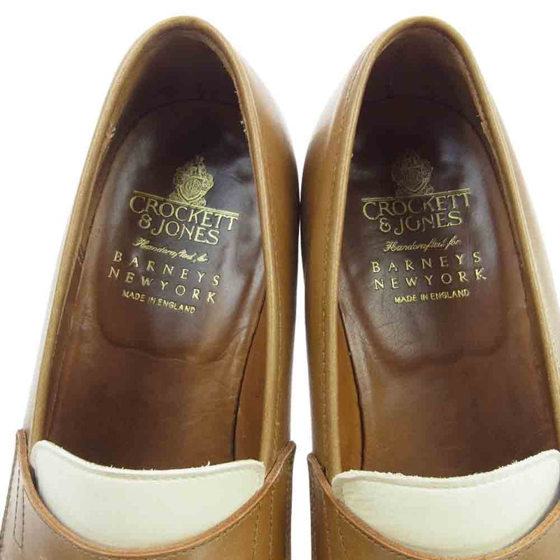 CROCKETT&JONES クロケットアンドジョーンズ BARNEYS NEWYORK バーニーズニューヨーク別注 バイカラー レザー コインローファー ライトブラウン系 オフホワイト系【中古】