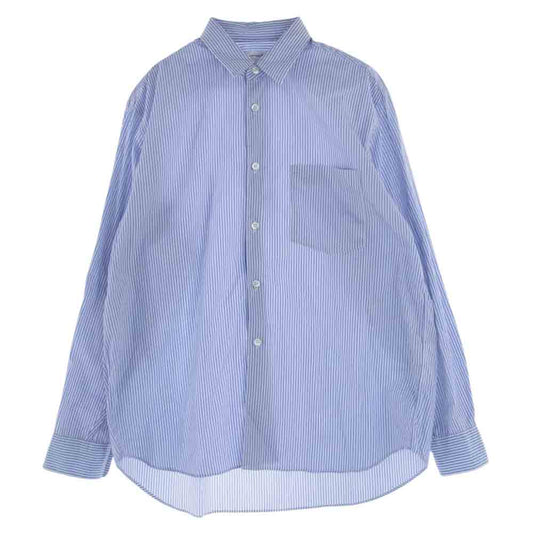 COMME des GARCONS コムデギャルソン FO03B101 SHIRT フランス製  ストライプ レギュラーカラー 長袖 シャツ  ブルー系 ホワイト系 S【中古】