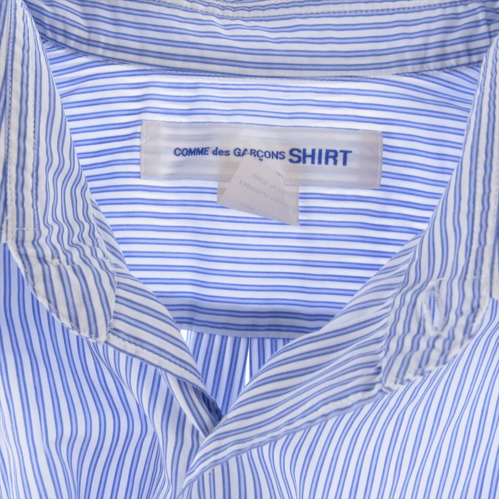 COMME des GARCONS コムデギャルソン FO03B101 SHIRT フランス製  ストライプ レギュラーカラー 長袖 シャツ  ブルー系 ホワイト系 S【中古】