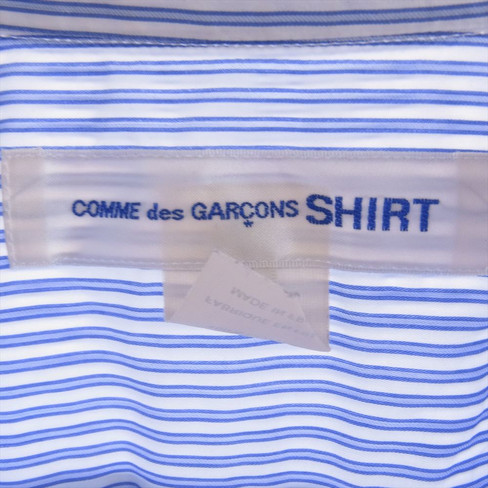 COMME des GARCONS コムデギャルソン FO03B101 SHIRT フランス製  ストライプ レギュラーカラー 長袖 シャツ  ブルー系 ホワイト系 S【中古】