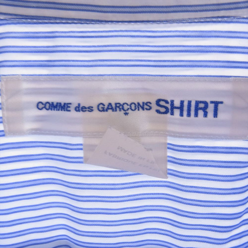 COMME des GARCONS コムデギャルソン FO03B101 SHIRT フランス製 ストライプ レギュラーカラー 長袖 シャツ ブルー系  ホワイト系 S【中古】