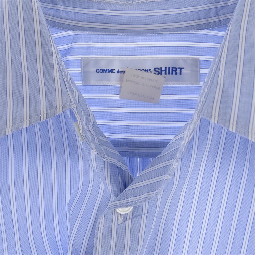 COMME des GARCONS コムデギャルソン FZ-B115 SHIRT フランス製 FOREVER WIDE CLASSIC フォーエバー ワイド クラシック ストライプ 長袖  シャツ  ライトブルー系 ホワイト系 S【中古】