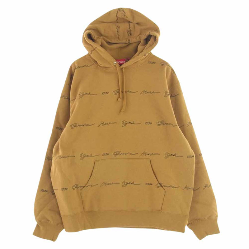 Supreme シュプリーム Script Stripe Hooded Sweatshirt スクリプト ストライプ フーデット スウェットシャツ パーカー ライトブラウン系 M【極上美品】【中古】