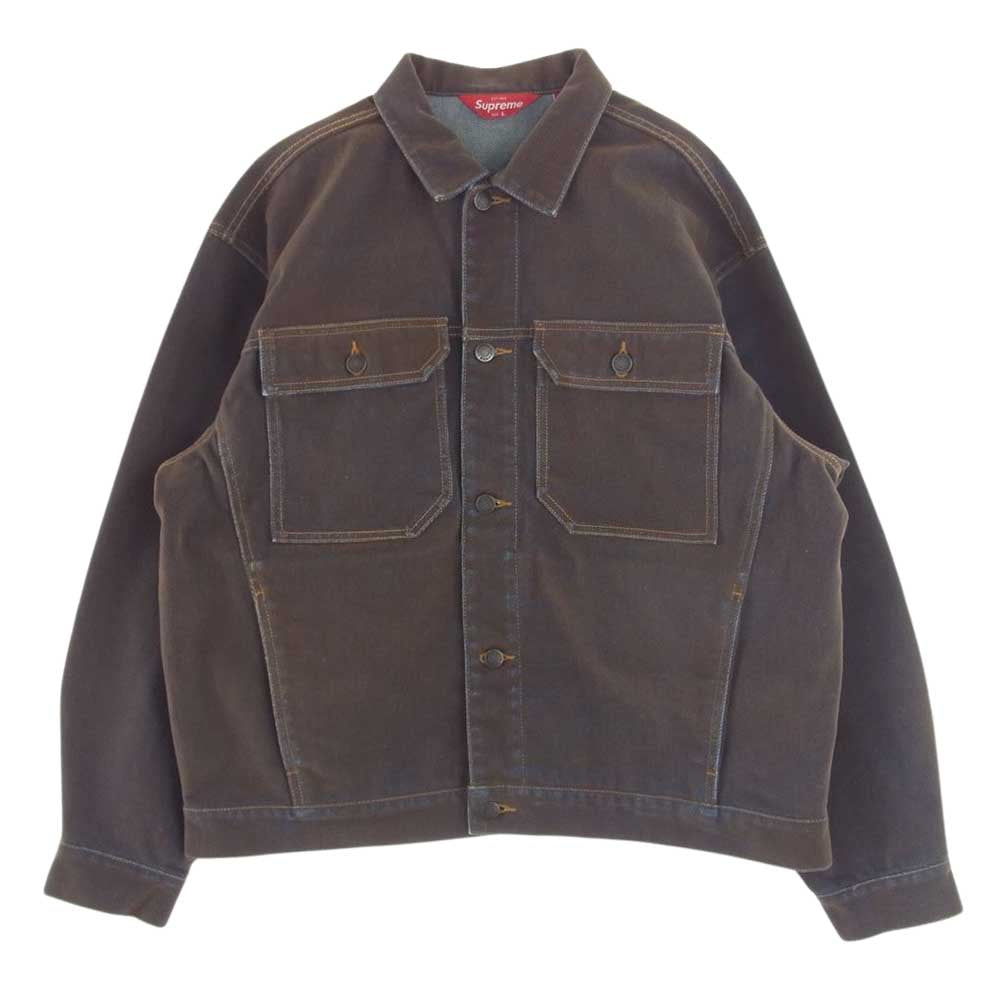 Supreme シュプリーム 23SS Flocked Denim Trucker Jacke フロック加工 デニム トラッカー ジャケット ブラウン系 L【極上美品】【中古】