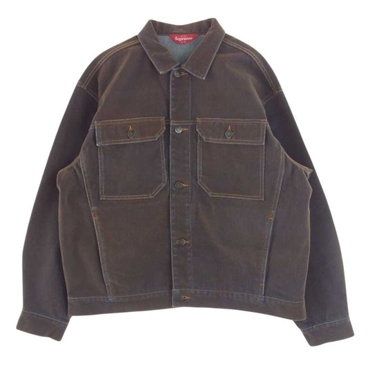 Supreme シュプリーム 23SS Flocked Denim Trucker Jacke フロック加工 デニム トラッカー ジャケット ブラウン系 L【極上美品】【中古】