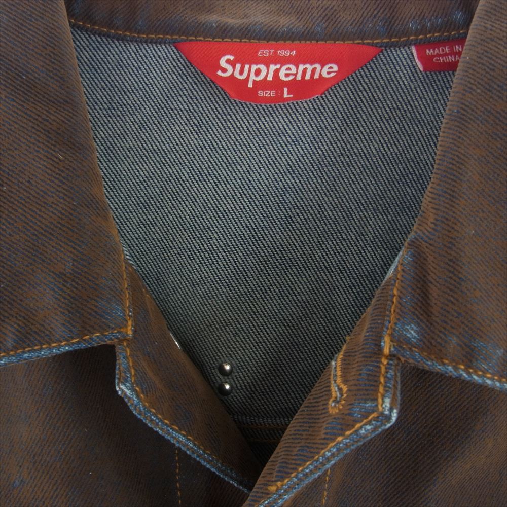 Supreme シュプリーム 23SS Flocked Denim Trucker Jacke フロック加工 デニム トラッカー ジャケット ブラウン系 L【極上美品】【中古】