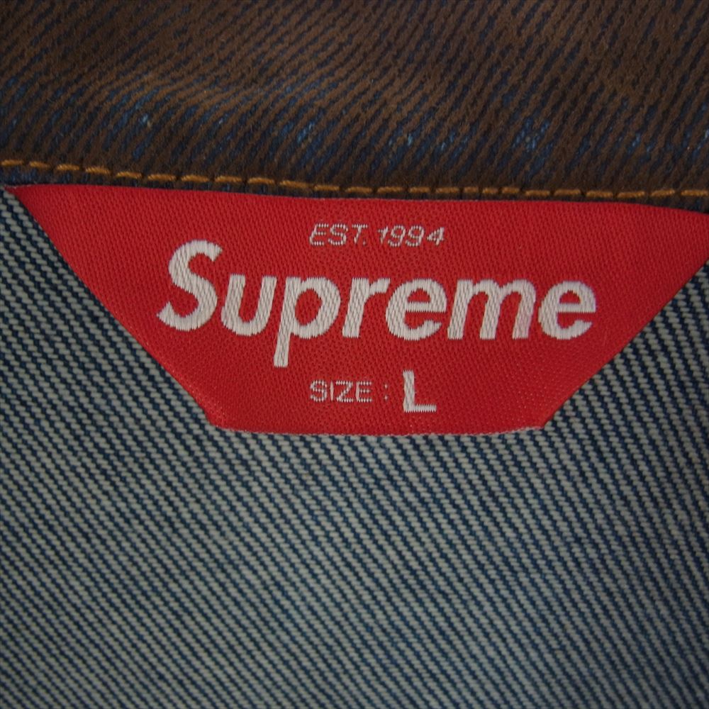 Supreme シュプリーム 23SS Flocked Denim Trucker Jacke フロック加工 デニム トラッカー ジャケット ブラウン系 L【極上美品】【中古】