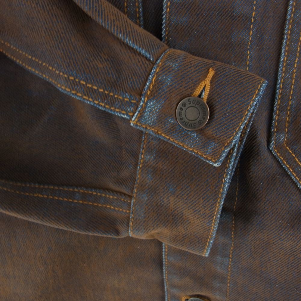 Supreme シュプリーム 23SS Flocked Denim Trucker Jacke フロック加工 デニム トラッカー ジャケット ブラウン系 L【極上美品】【中古】