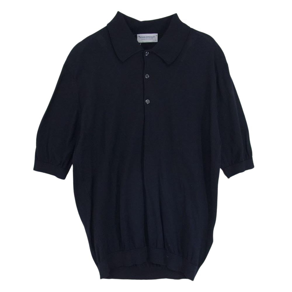 JOHN SMEDLEY ジョンスメドレー 英国製 シーアイランドコットン100％ ニット 半袖 ポロシャツ ニットポロ ダークネイビー系 S【中古】
