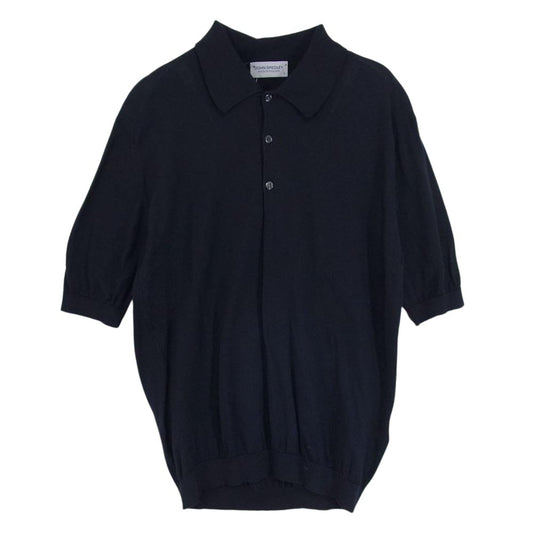 JOHN SMEDLEY ジョンスメドレー 英国製 シーアイランドコットン100％ ニット 半袖 ポロシャツ ニットポロ ダークネイビー系 S【中古】