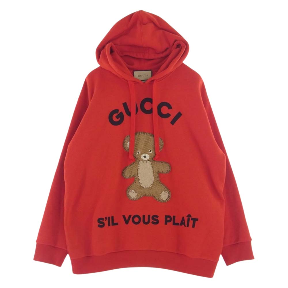 GUCCI グッチ 23SS 717427 XJFNK TEDDYBEAR&GUCCI フーディー スウェット シャツ レッド系 L【美品】【中古】