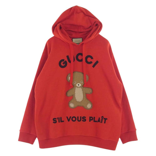 GUCCI グッチ 23SS 717427 XJFNK TEDDYBEAR&GUCCI フーディー スウェット シャツ レッド系 L【美品】【中古】