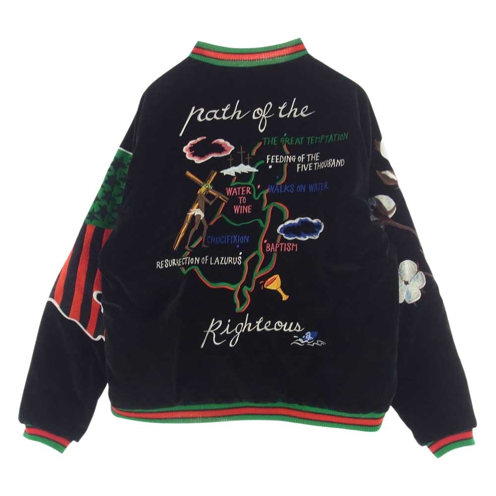 SAINT MICHAEL セントマイケル 22SS SM-S22-0000-059 x Denim Tears SOUVENIR JKT デニムティアーズ セントティアーズ リバーシブル スカジャン スタジアム ジャケット ブラック系 グリーン系 XL【中古】