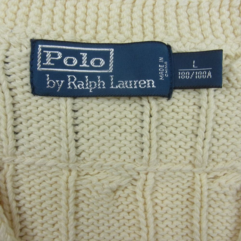 POLO RALPH LAUREN ポロ・ラルフローレン 0185396CVR Vネック P.R.L.C刺繍 チルデン ニット コットン  セーター ホワイト系 L【中古】