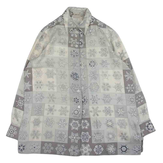 HERMES エルメス マルジェラ期 FEUX DE L'HIVER 冬の火 ノルディック柄 雪 結晶 100％ 長袖 シャツ グレー系 42【中古】