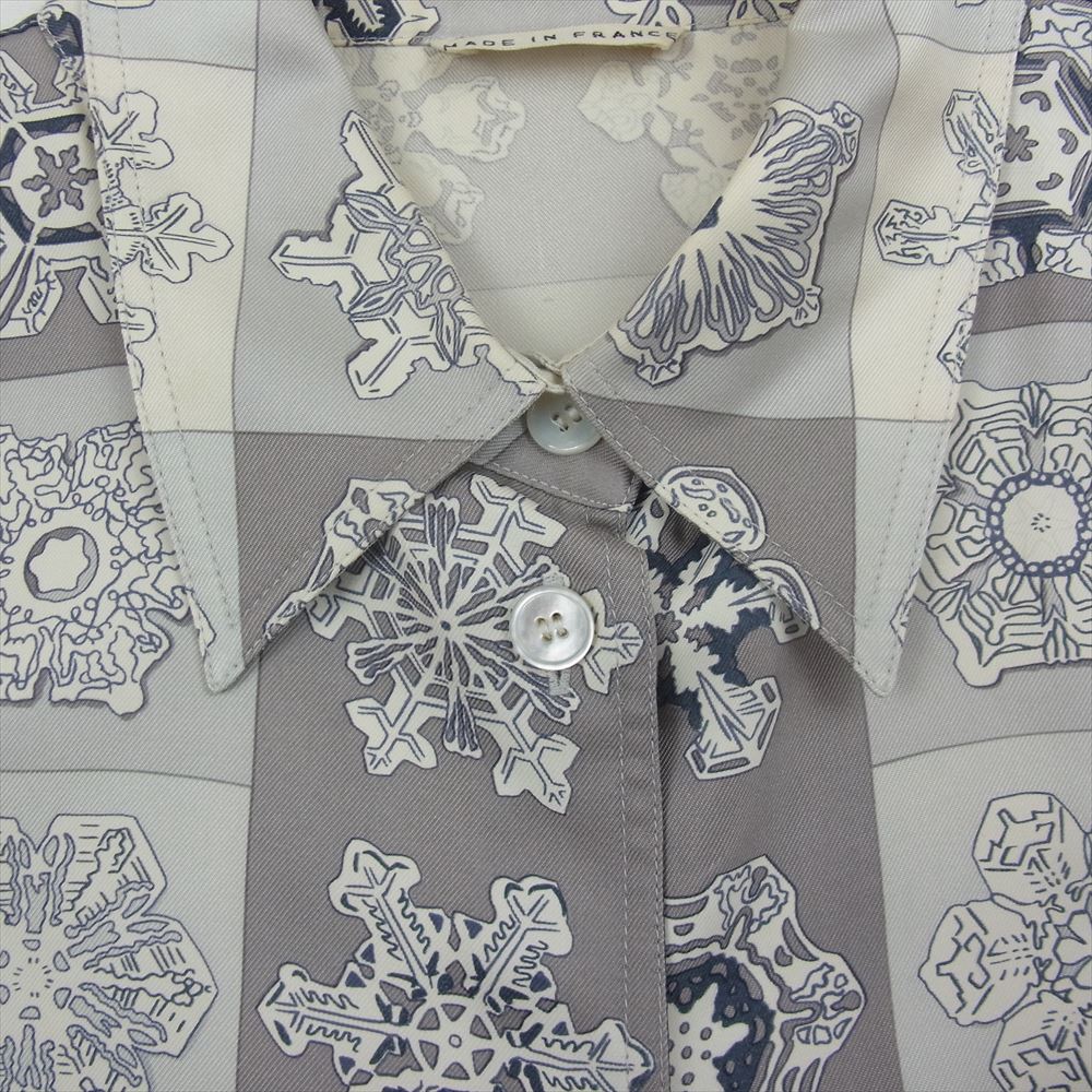 HERMES エルメス マルジェラ期 FEUX DE L'HIVER 冬の火 ノルディック柄 雪 結晶 100％ 長袖 シャツ グレー系 42【中古】
