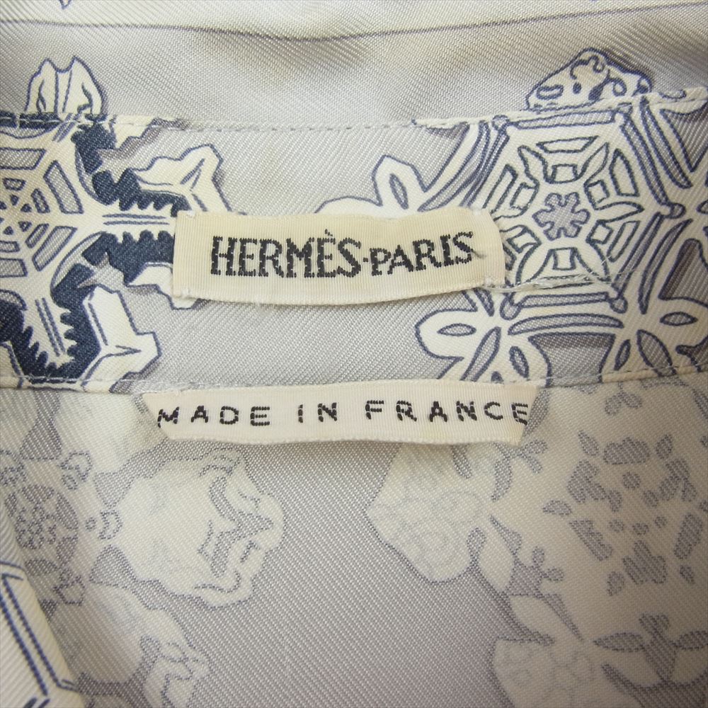 HERMES エルメス マルジェラ期 FEUX DE L'HIVER 冬の火 ノルディック柄 雪 結晶 100％ 長袖 シャツ グレー系 42【中古】