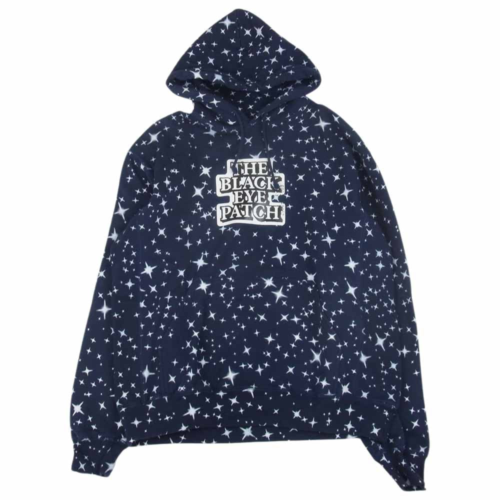 ブラックアイパッチ センターロゴ スター ペイント プルオーバ― パーカー 総柄 ネイビー系 L【中古】