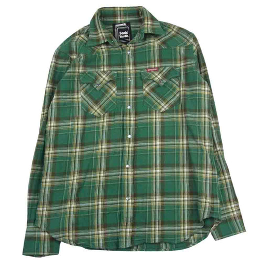 HYSTERIC GLAMOUR ヒステリックグラマー 02233AH04 × SONIC YOUTH ソニックユース GOO刺繍 ウエスタン 長袖 シャツ グリーン系 L【中古】