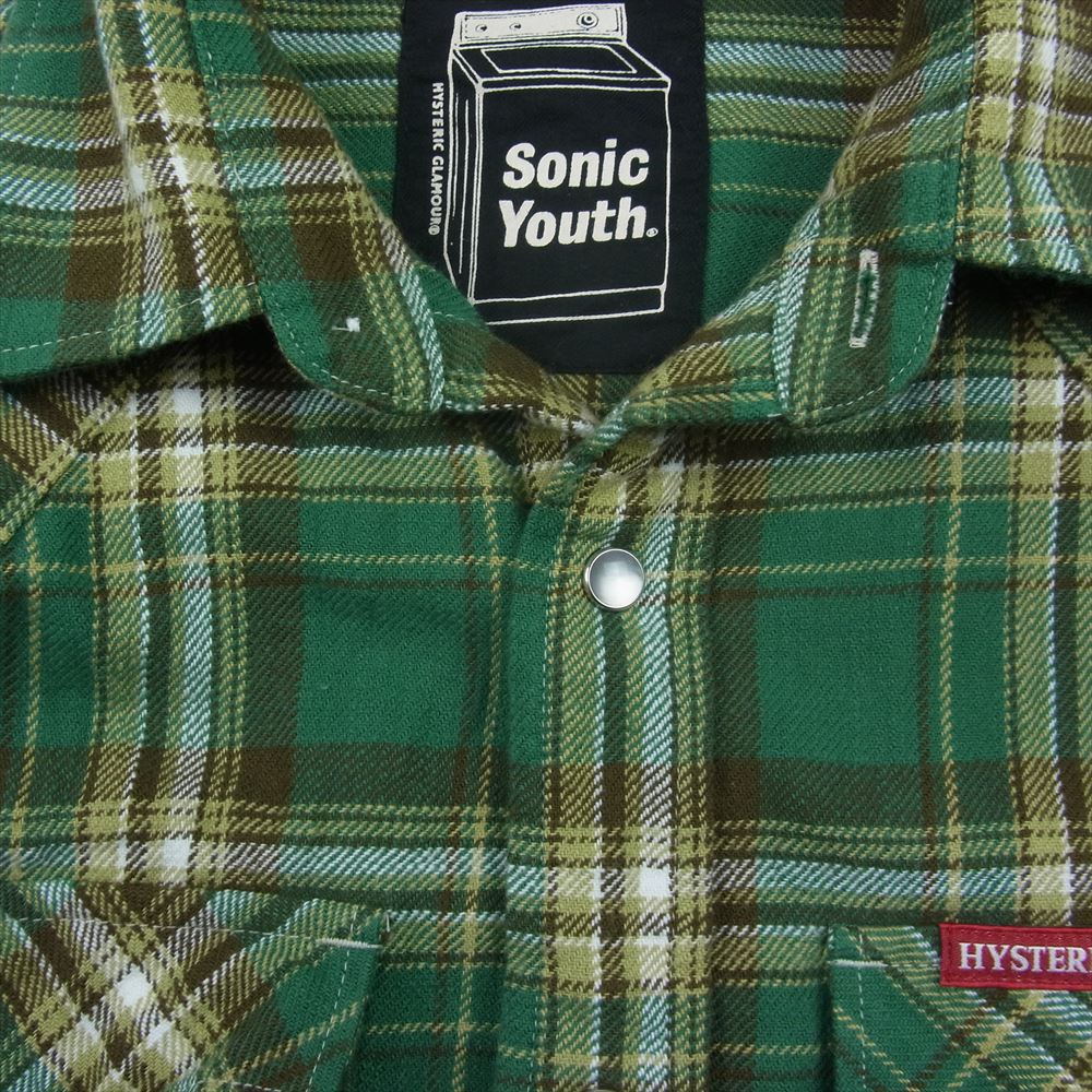 HYSTERIC GLAMOUR ヒステリックグラマー 02233AH04 × SONIC YOUTH ソニックユース GOO刺繍 ウエスタン 長袖 シャツ グリーン系 L【中古】