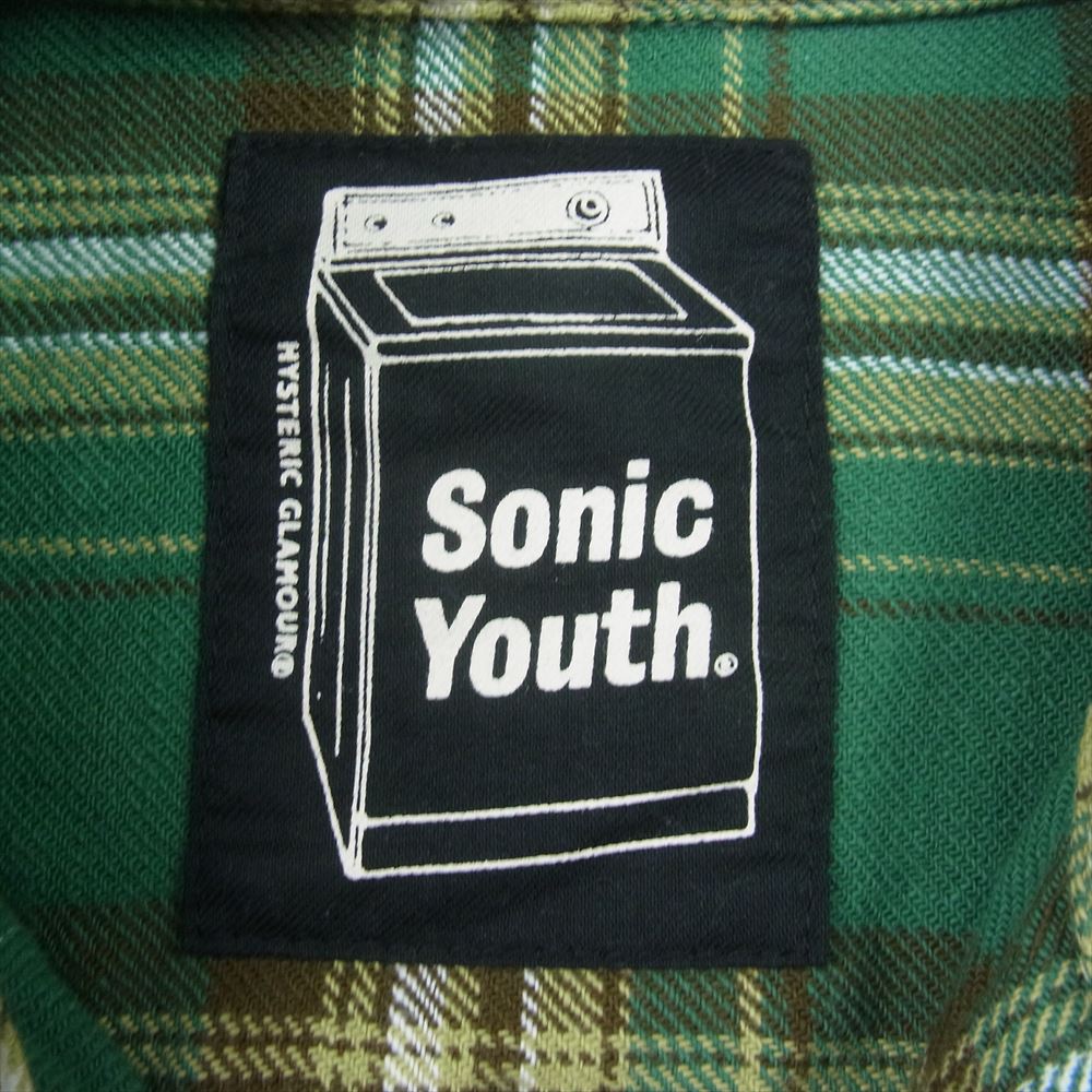 HYSTERIC GLAMOUR ヒステリックグラマー 02233AH04 × SONIC YOUTH ソニックユース GOO刺繍 ウエスタン 長袖 シャツ グリーン系 L【中古】