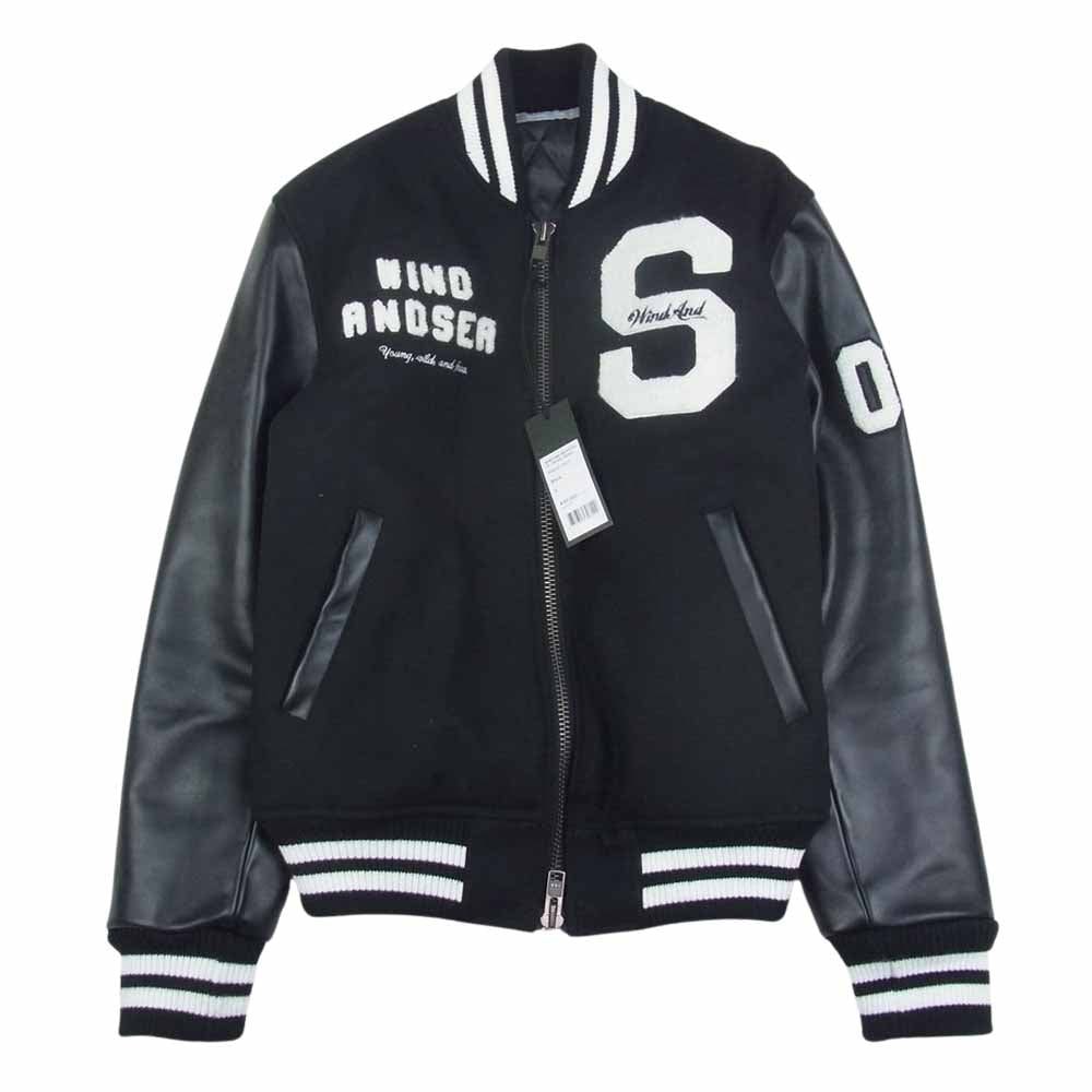 WIND AND SEA ウィンダンシー WDS-BYT-RS-01 WIND AND BEYOUTH -S- Varsity Jacket ワッペン 刺繍 スタジアム ジャンパー スタジャン ジャケット ブラック系 L【美品】【中古】