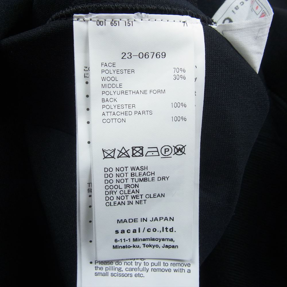 Sacai サカイ 23AW 23-06769 Suiting Bonding Hoodie スーチング ボンディング フーディー プルオーバー パーカー ブラック系 2【中古】