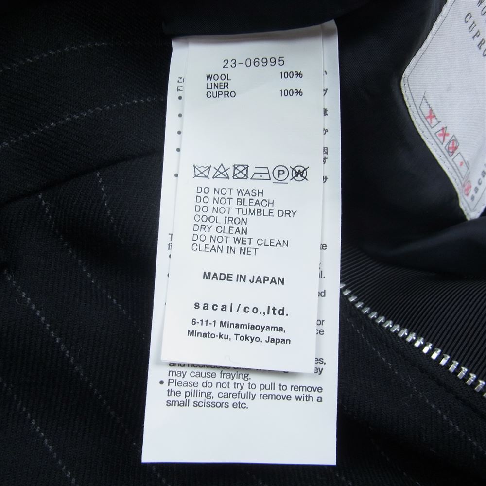 Sacai サカイ 23-06995 Women's Chalk Stripe Pants チョーク ストライプ スラックス トラウザー パンツ ブラック系 2【中古】