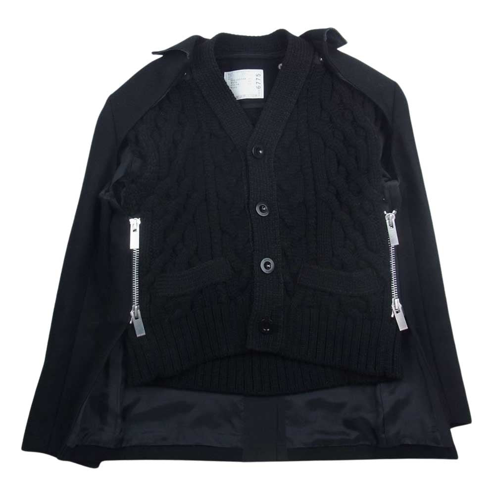 Sacai サカイ 23AW 23-06775 Wool Melton x Knit Cardigan ウール メルトン ニット カーディガン ドッキング ジャケット ブラック系 2【中古】