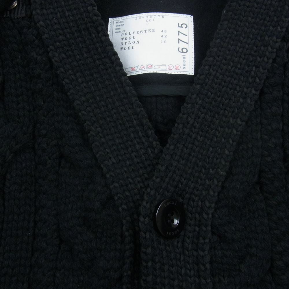 Sacai サカイ 23AW 23-06775 Wool Melton x Knit Cardigan ウール メルトン ニット カーディガン ドッキング ジャケット ブラック系 2【中古】