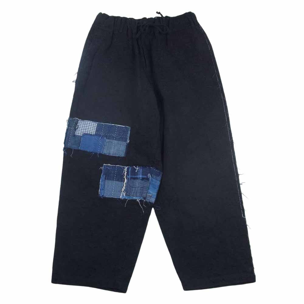 Yohji Yamamoto ヨウジヤマモト UM-P96-034 SYTE KUON Paisley Jacquard BORO West Rubber String Pants サイト クオン 襤褸 ボロ切替 ペイズリー刺繍 パッチワーク パンツ ブラック系 3【中古】