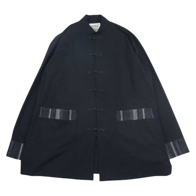 Yohji Yamamoto ヨウジヤマモト UM-J21-100 SYTE KUON Wool Tropical Saccora Sakiori China Jacket サイト クオン 襤褸 ボロ切替 チャイナ ジャケット ブラック系 3【中古】