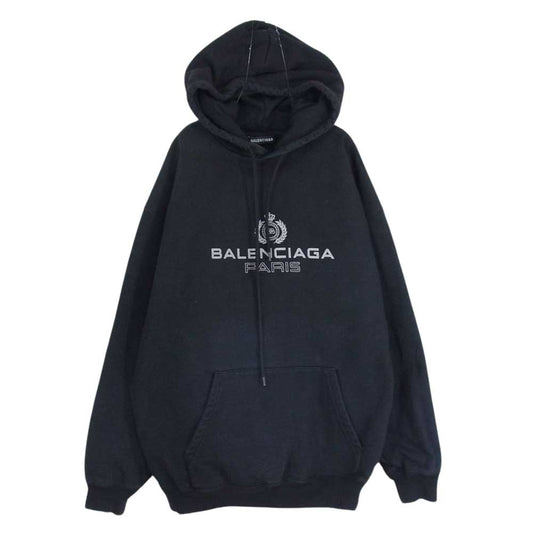 BALENCIAGA バレンシアガ 19AW 570811 TGV70 BB PARIS Hoodie ロゴ プリント フーディー パーカー ブラック系 XS【中古】