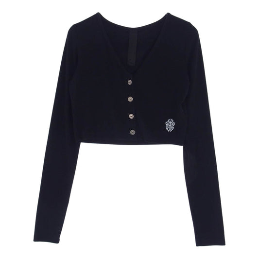 CHROME HEARTS クロムハーツ（原本無） ロゴ刺繍 クロップド サーマル カーディガン ブラック系 S【中古】