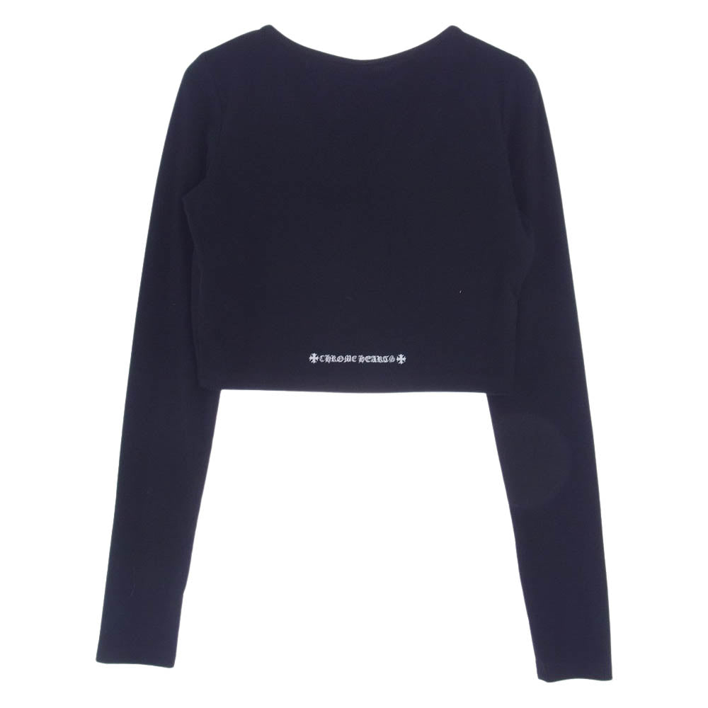CHROME HEARTS クロムハーツ（原本無） ロゴ刺繍 クロップド サーマル カーディガン ブラック系 S【中古】