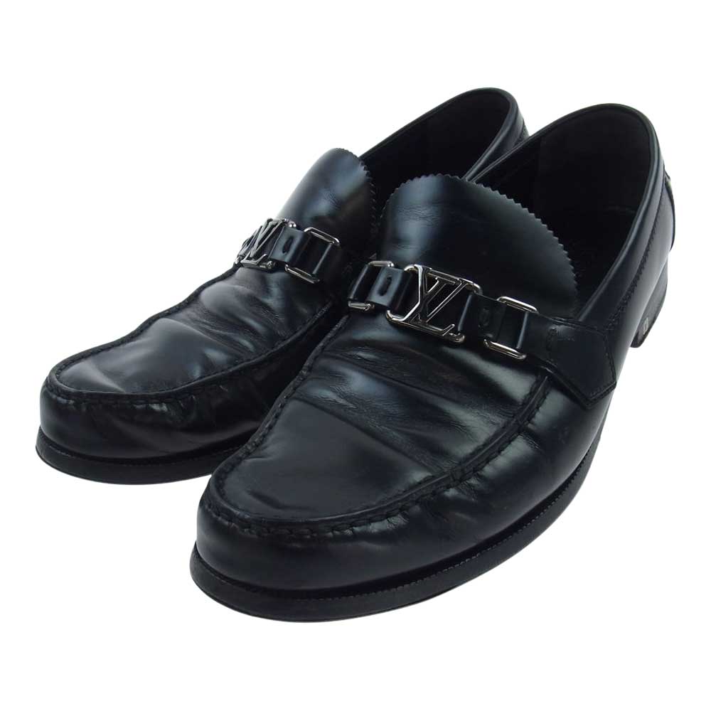 LOUIS VUITTON ルイ・ヴィトン LVバックル レザー ローファー ブラック系 9M【中古】