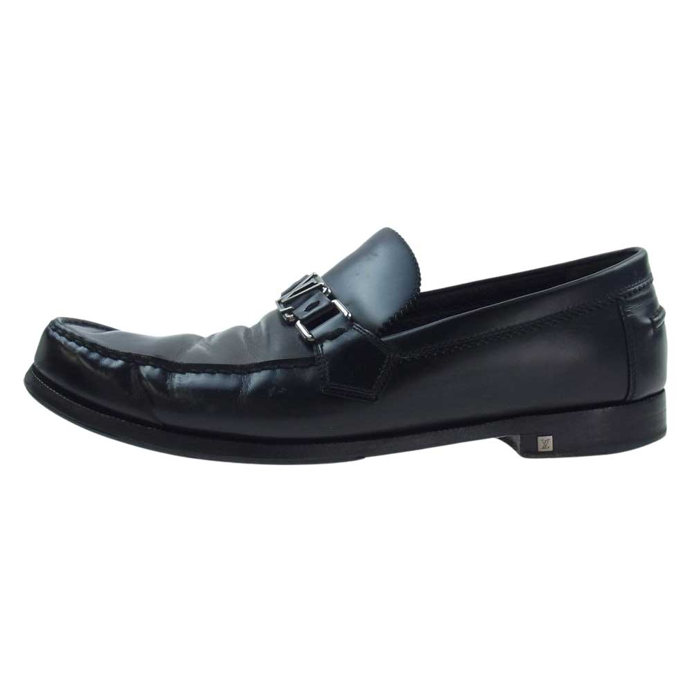 LOUIS VUITTON ルイ・ヴィトン LVバックル レザー ローファー ブラック系 9M【中古】