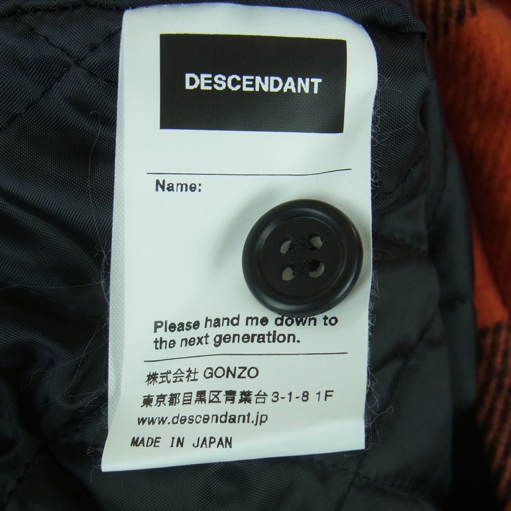DESCENDANT ディセンダント 191TQDS-JKM02 CLAIRTON SHIRT JACKET 裏地キルティング バッファーロー チェック シャツ ジャケット オレンジ系 ブラック系 1【中古】