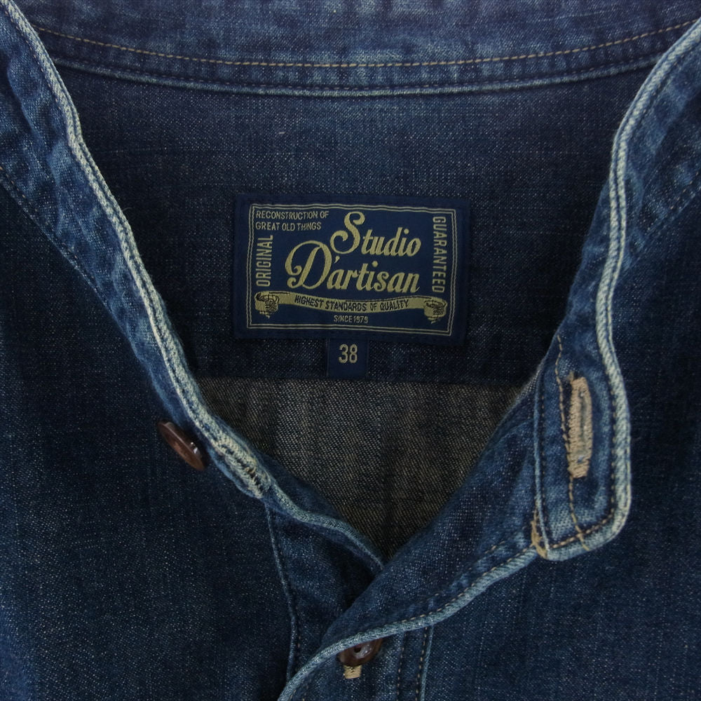 STUDIO D’ARTISAN ステュディオダルチザン SP-038 40th Heritage Denim Shirts ヘリテージ バンドカラー デニム シャツ インディゴブルー系 38【美品】【中古】