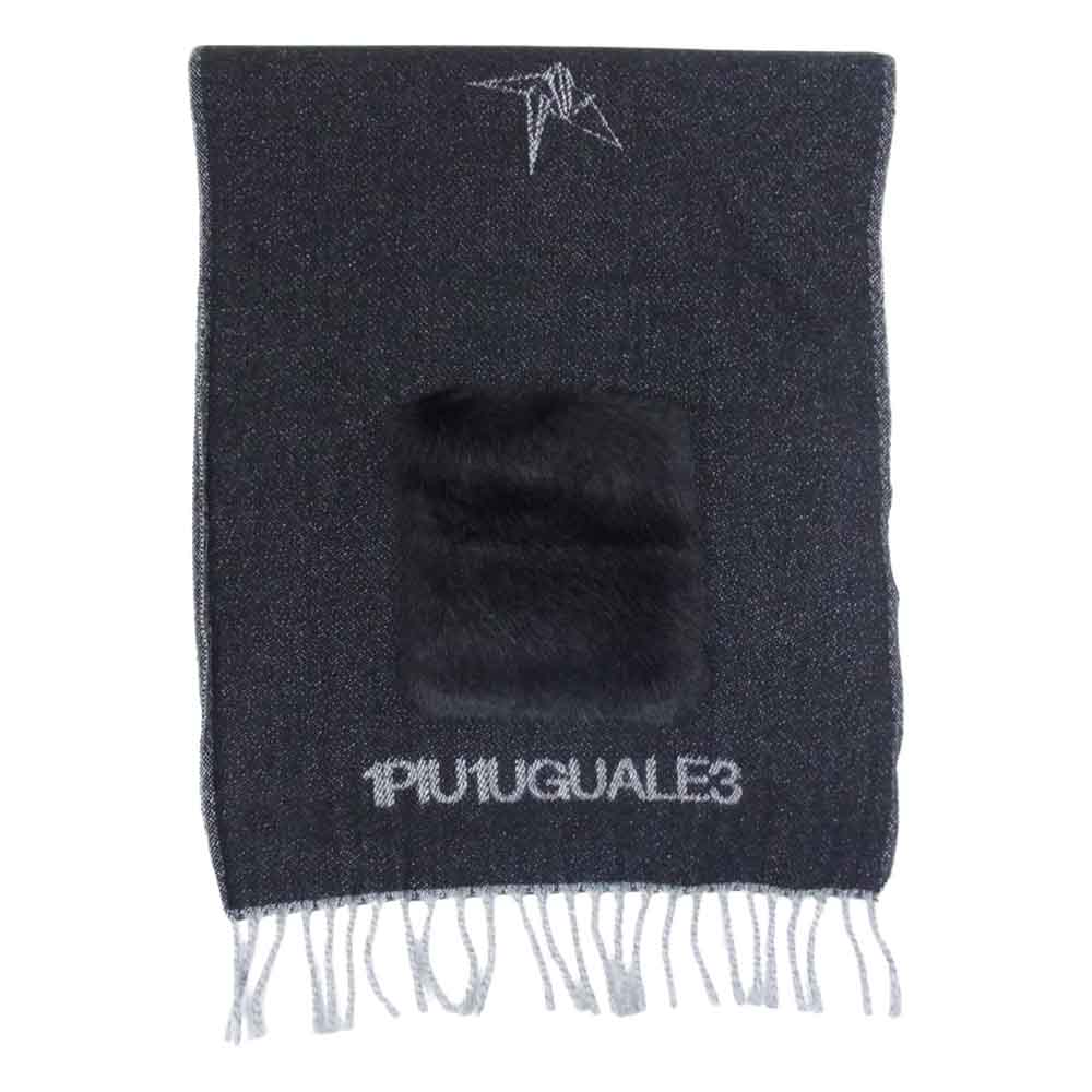 1piu1uguale3 ウノピュウノウグァーレトレ MRG470 CAS022 113 MUFFLER WITH POCKET カシミヤ100％ エコファーポケット付き マフラー ブラック系 F【美品】【中古】