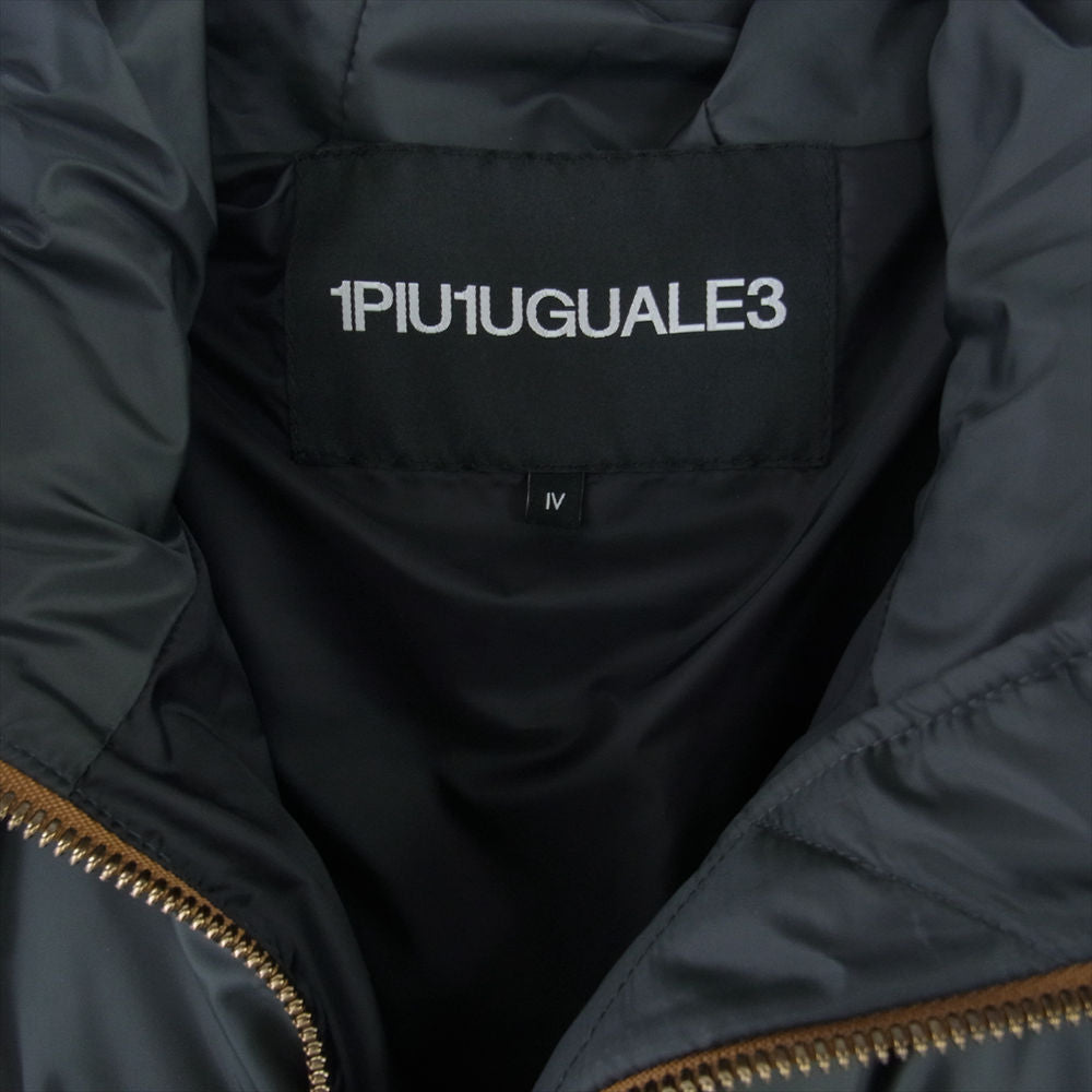 1piu1uguale3 ウノピュウノウグァーレトレ RONE204 PS02 HOODED DOWN JK 113 RIBBON TAPE  ツイスト リボンテープ ロゴ ダウンジャケット グレー系 Ⅳ【中古】