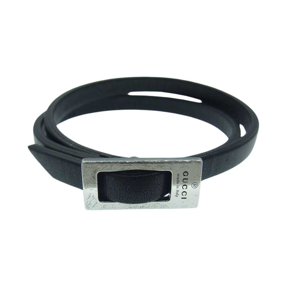 GUCCI グッチ シグネチャー ロゴ レザー ブレスレット ブラック系【中古】
