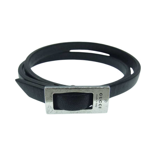 GUCCI グッチ シグネチャー ロゴ レザー ブレスレット ブラック系【中古】