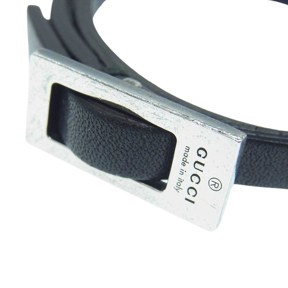 GUCCI グッチ シグネチャー ロゴ レザー ブレスレット ブラック系【中古】