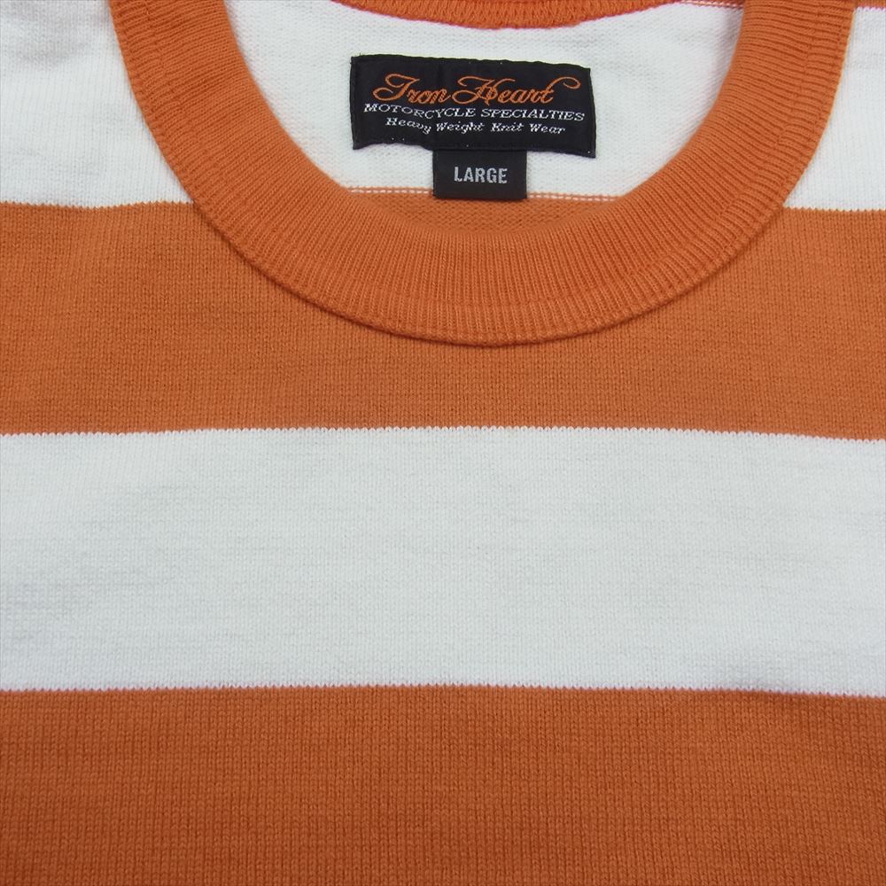 IRON HEART アイアンハート ヘビーウェイト ビッグボーダー 長袖 Tシャツ 白オレンジ オレンジ系 ホワイト系 L【中古】