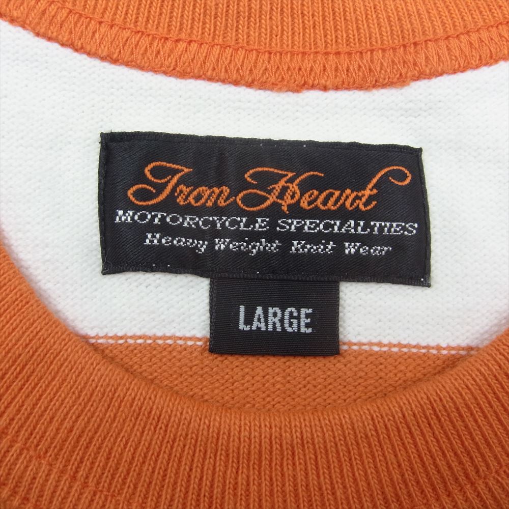 IRON HEART アイアンハート ヘビーウェイト ビッグボーダー 長袖 Tシャツ 白オレンジ オレンジ系 ホワイト系 L【中古】