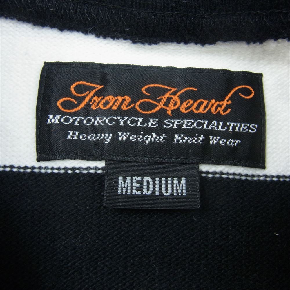 IRON HEART アイアンハート ヘビーウェイト ビッグボーダー 長袖 Tシャツ 白黒 ブラック系 ホワイト系 M【中古】
