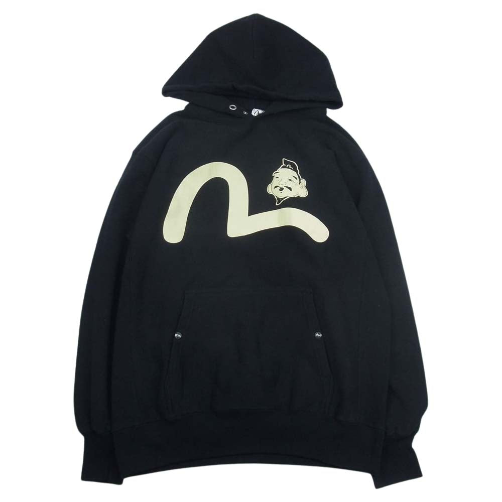 EVISU エヴィス エビス顔 カモメ プリント プルオーバ― パーカー ブラック系 40【中古】
