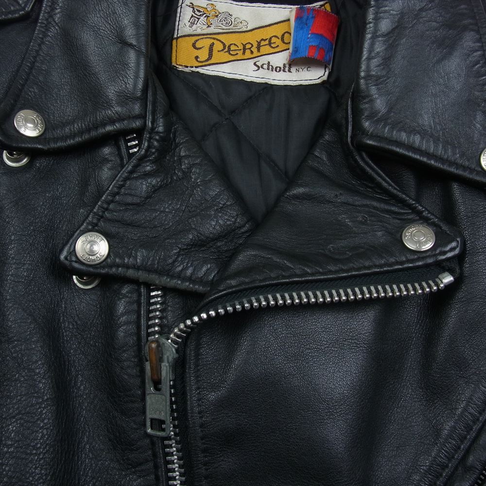 schott ショット PERFECTO バイカータグ後期 ヴィンテージ ビンテージ レザー ダブル ライダース ジャケット ブラック系 38【中古】
